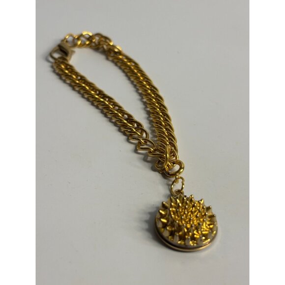 Y2K Charm Bracelet in Gold Tone Dramatic Sunburst Spike Dangle Charm - Picture 6 of 8